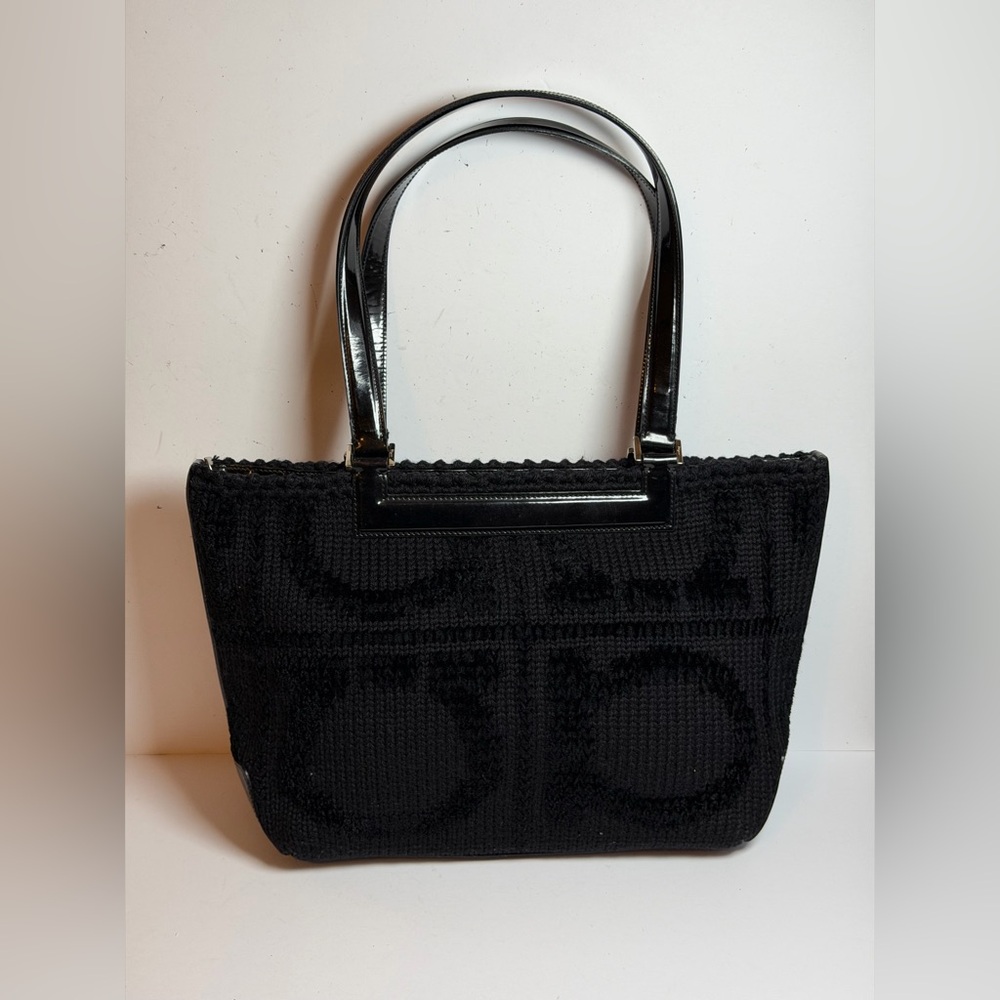 Salvatore Ferragamo Gancini Wool Knit Leather Tote Bag